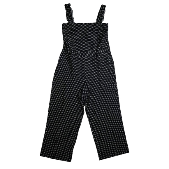 NWT LOFT Black White Dotted Ruffle Strap Wide Leg Linen Blend Jumpsuit Size 14 - Picture 7 of 12